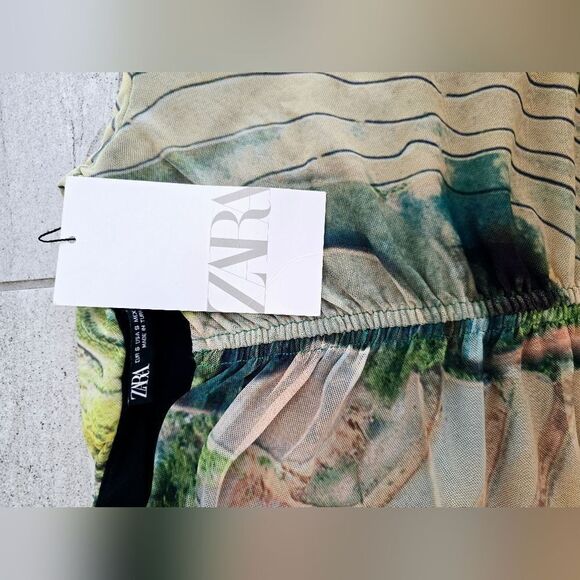 ZARA PRINTED TULLE DRESS GREEN - Picture 3 of 16